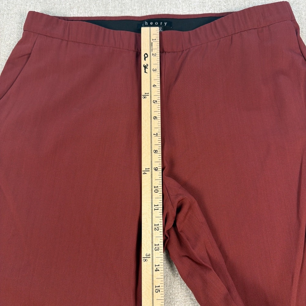 Theory Wool Pants Women's Size 12 Burgundy Red Zip Ankle Pockets - Picture 4 of 11